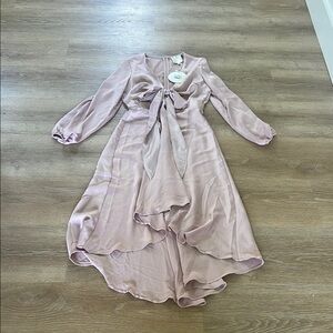 Pink Asymmetrical Ruffled Long Sleeve Sundress